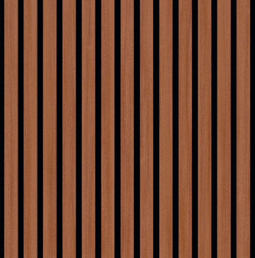 Échantillon de finition Teak pour panneau mural acoustique à lattes de bois 278x60 cm